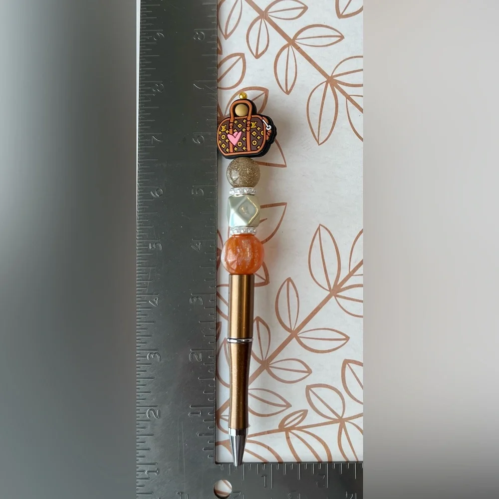 Handmade Mini Beaded Purse Pen - Brown Tones - Deluxe